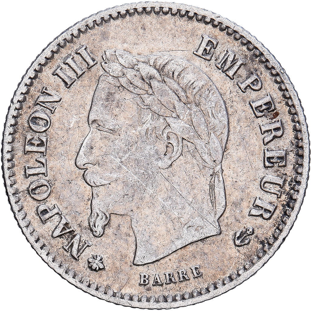 France,Napoleon III,20 Centimes,1867,Paris,VF(30-35),Silver,KM 808.1,Gadoury 309