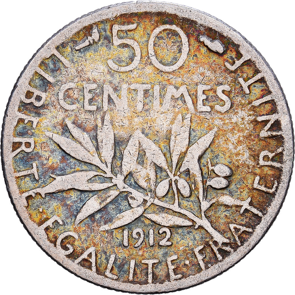 Frankrijk, 50 Centimes, 1912, Paris, Zilver, ZF