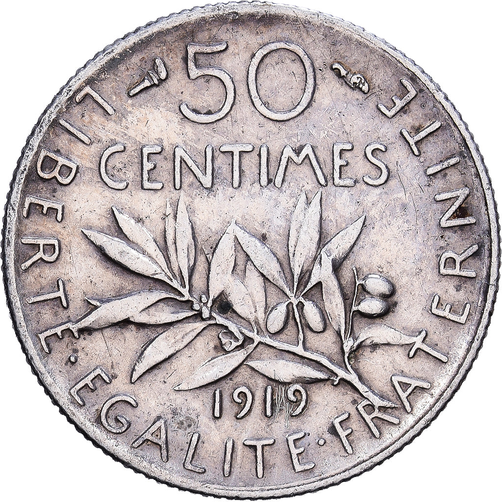 Frankrijk, 50 Centimes, 1919, Paris, Zilver, ZF