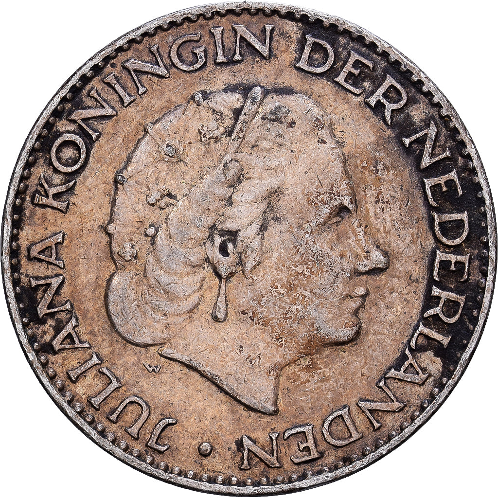 Netherlands, Juliana, 1 Gulden, 1955, Silver, EF(40-45), KM:184