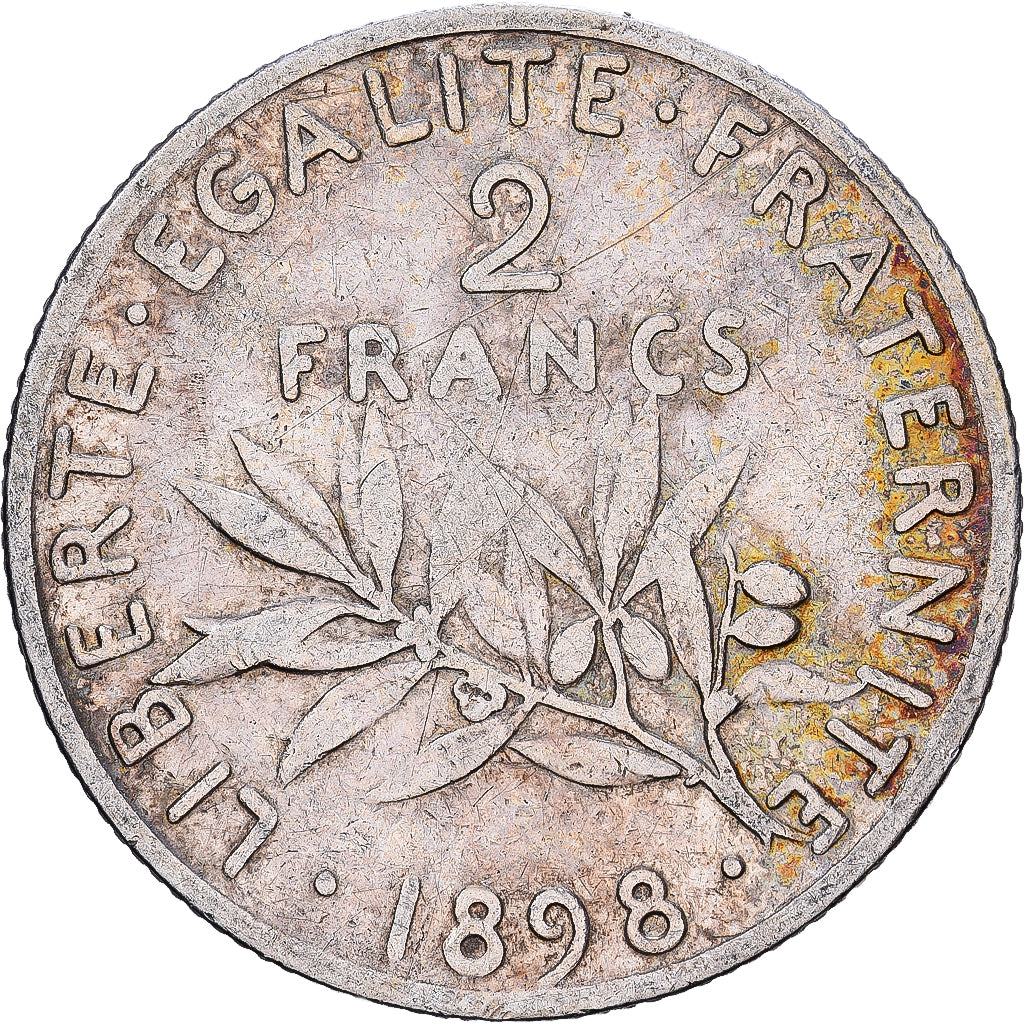 Francia, 2 Francs, Semeuse, 1898, Paris, Plata, BC+, Gadoury:532, KM:845.1