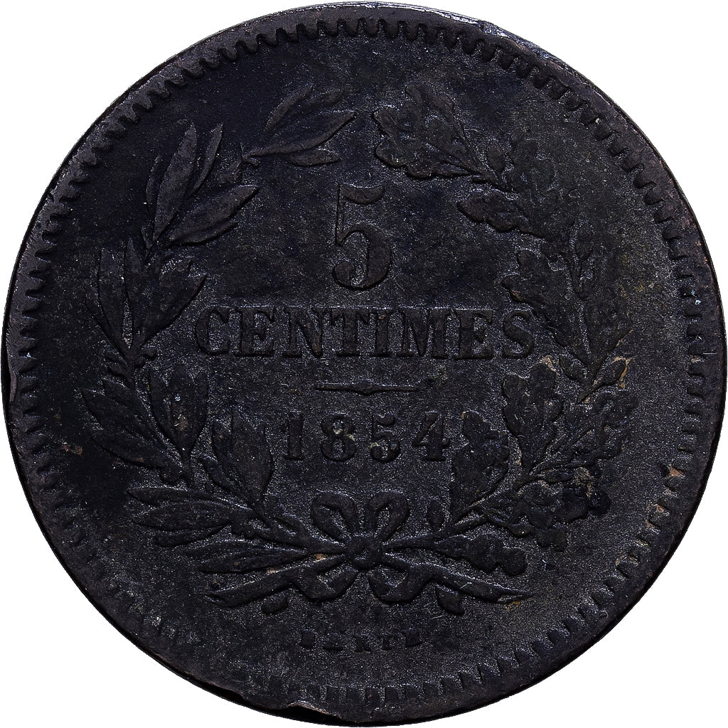 Luxembourg, William III, 5 Centimes, 1854, Utrecht, Bronze, TB+, KM:22.1