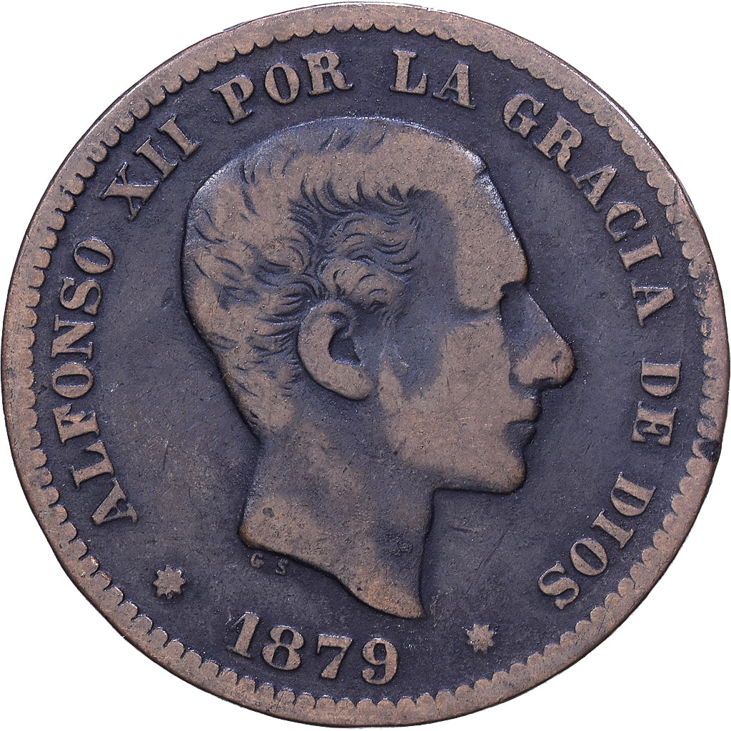 Espanha, Alfonso XII, 5 Centimos, 1879, Madrid, Bronze, VF(30-35), KM:674