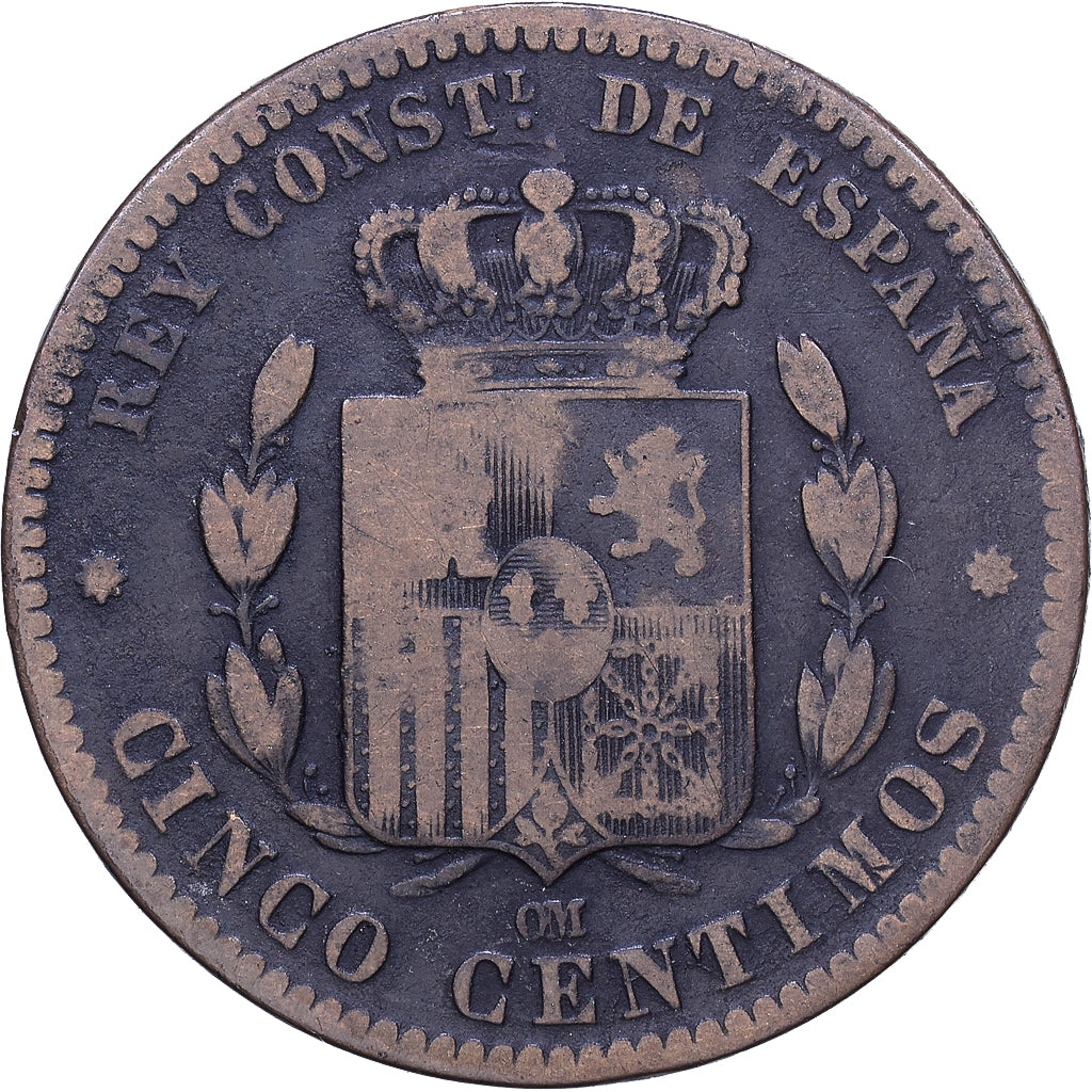 Espanha, Alfonso XII, 5 Centimos, 1879, Madrid, Bronze, VF(30-35), KM:674