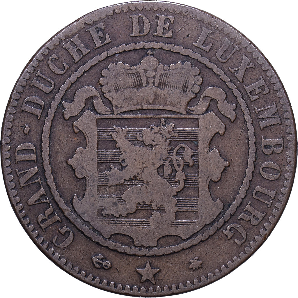 Luxembourg, 10 Centimes, 1865, Luxembourg, Bronze, VF(30-35)