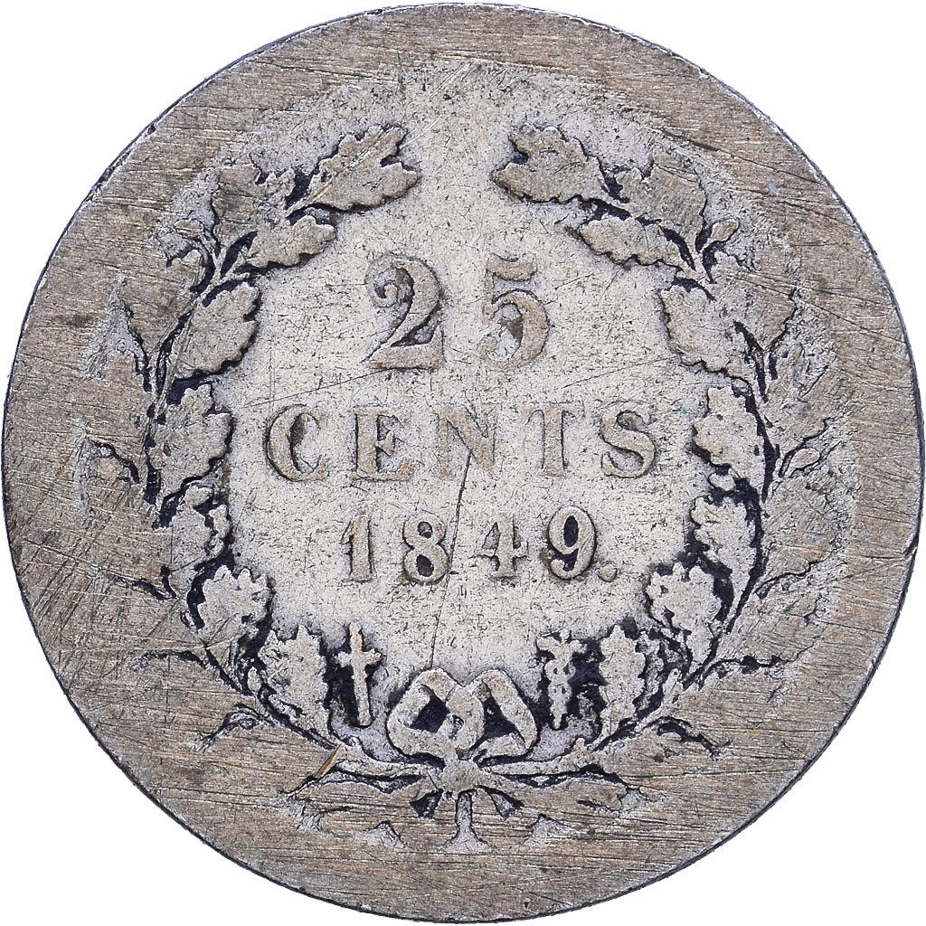 Nederland, William II, 25 Cents, 1849, Zilver, ZG+, KM:76