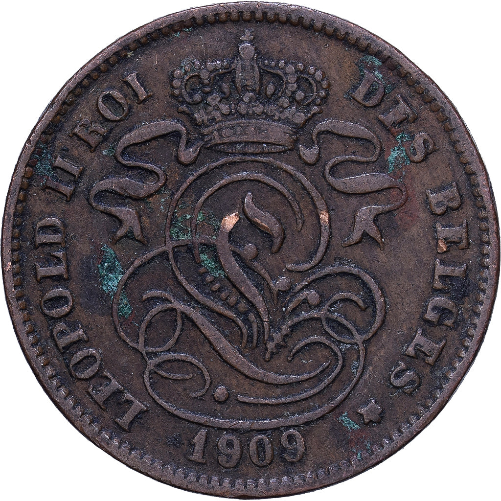 België, 2 Centimes, 1909, Koper, ZF, KM:36