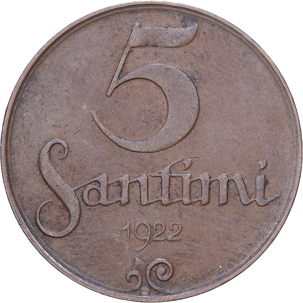 Latvia, 5 Santimi, 1922, Bronze, SS, KM:3