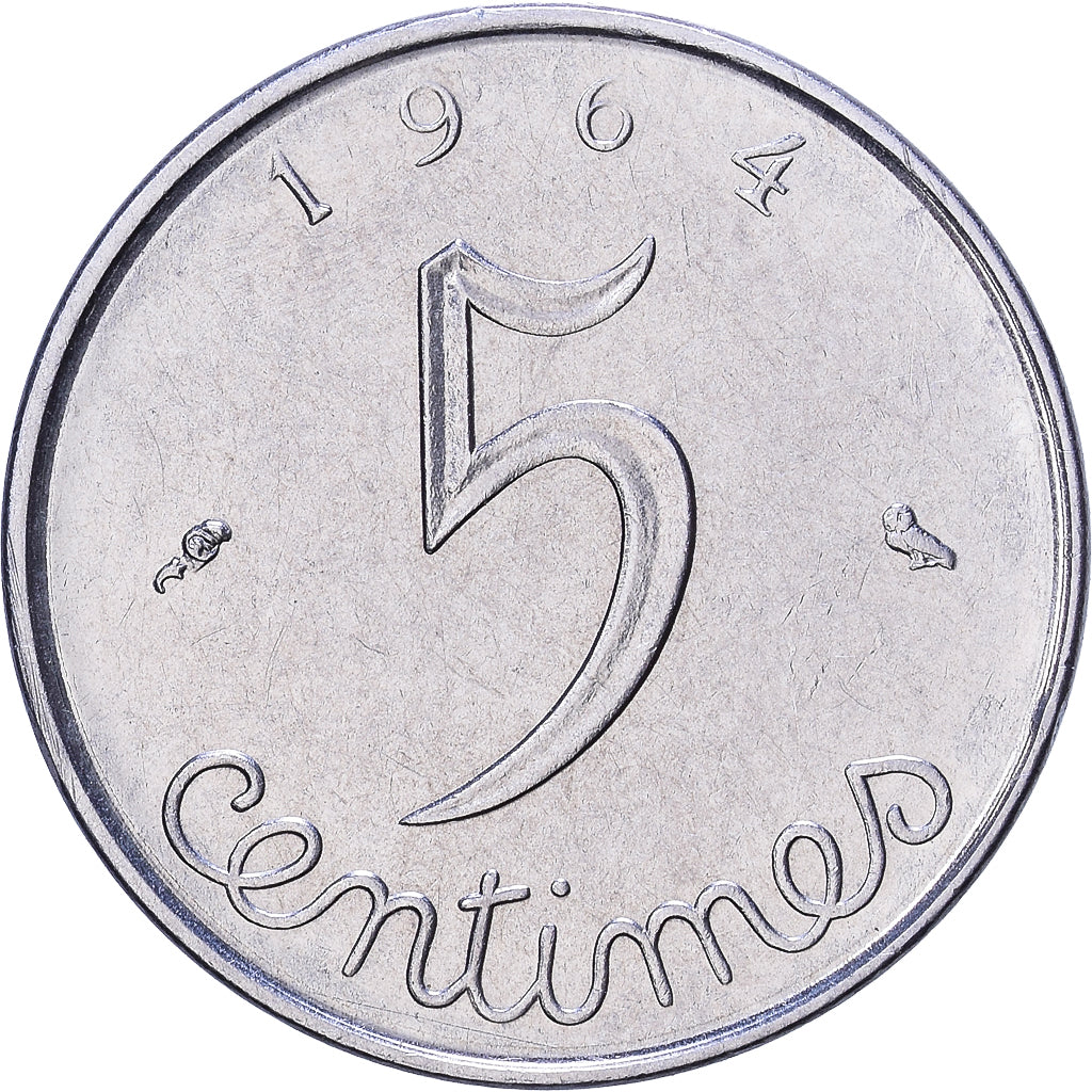 Frankrijk, 5 Centimes, Épi, 1964, Paris, Stainless Steel, ZF, Gadoury:174