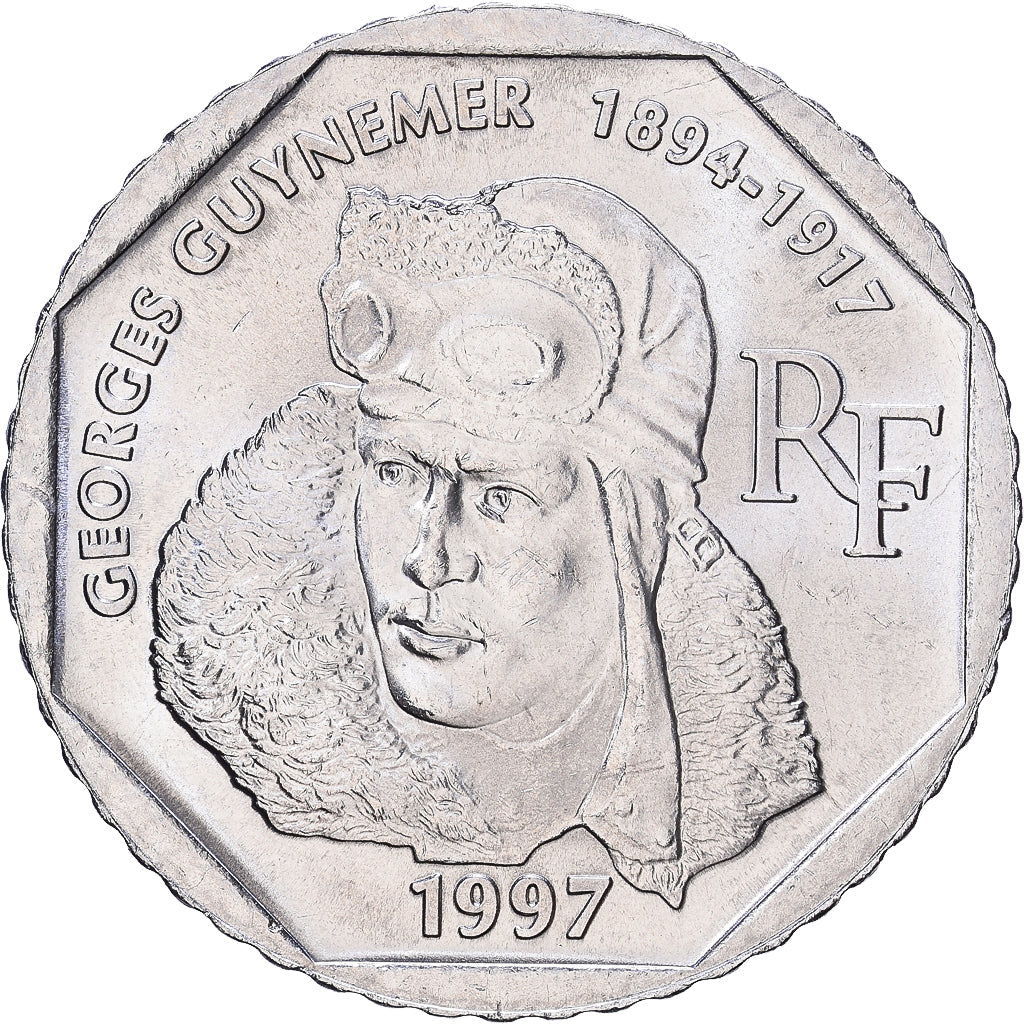 France, 2 Francs, Guynemer, 1997, Paris, Nickel, MS(63), KM:1187