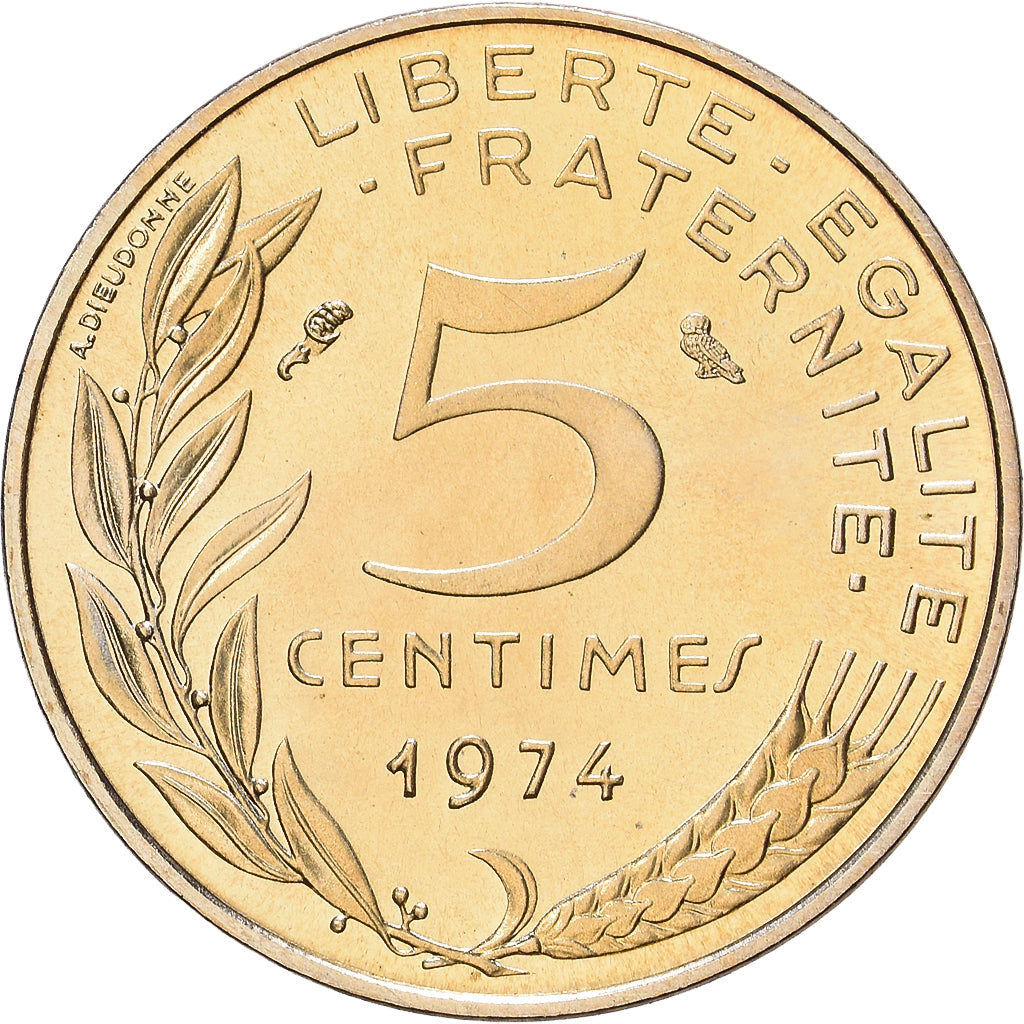 Frankrijk, 5 Centimes, Marianne, 1974, Paris, série FDC, Aluminum-Bronze, FDC