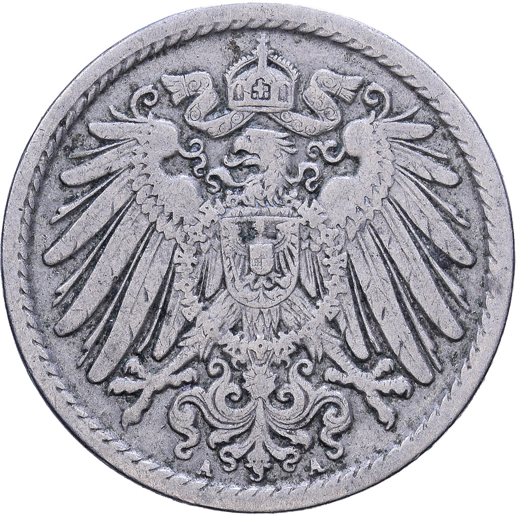 German Empire, Wilhelm II, 5 Pfennig, 1909, Berlin, Copper-nickel, AU(50-53)