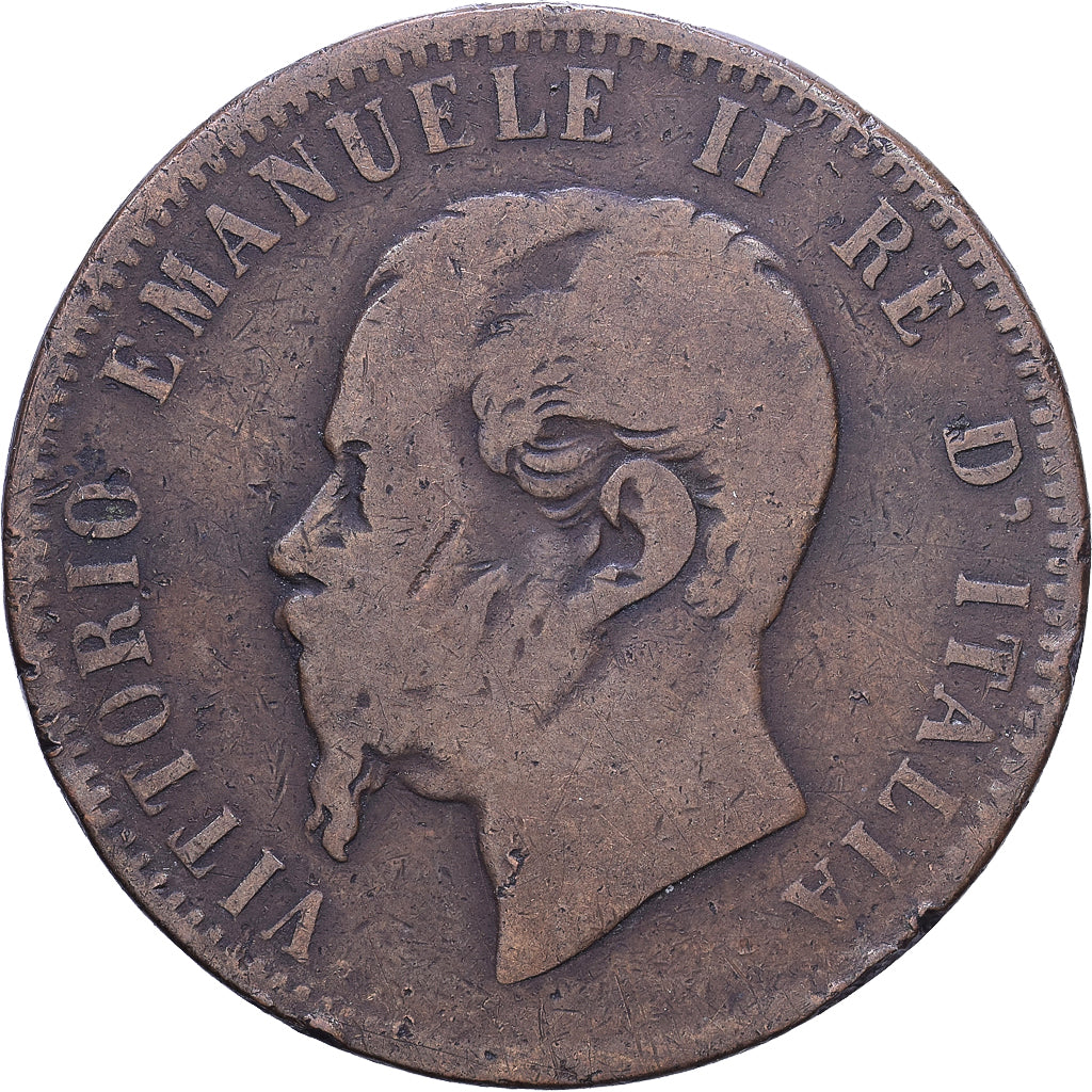 Itália, Vittorio Emanuele II, 10 Centesimi, 1866, Naples, Cobre, VF(20-25)