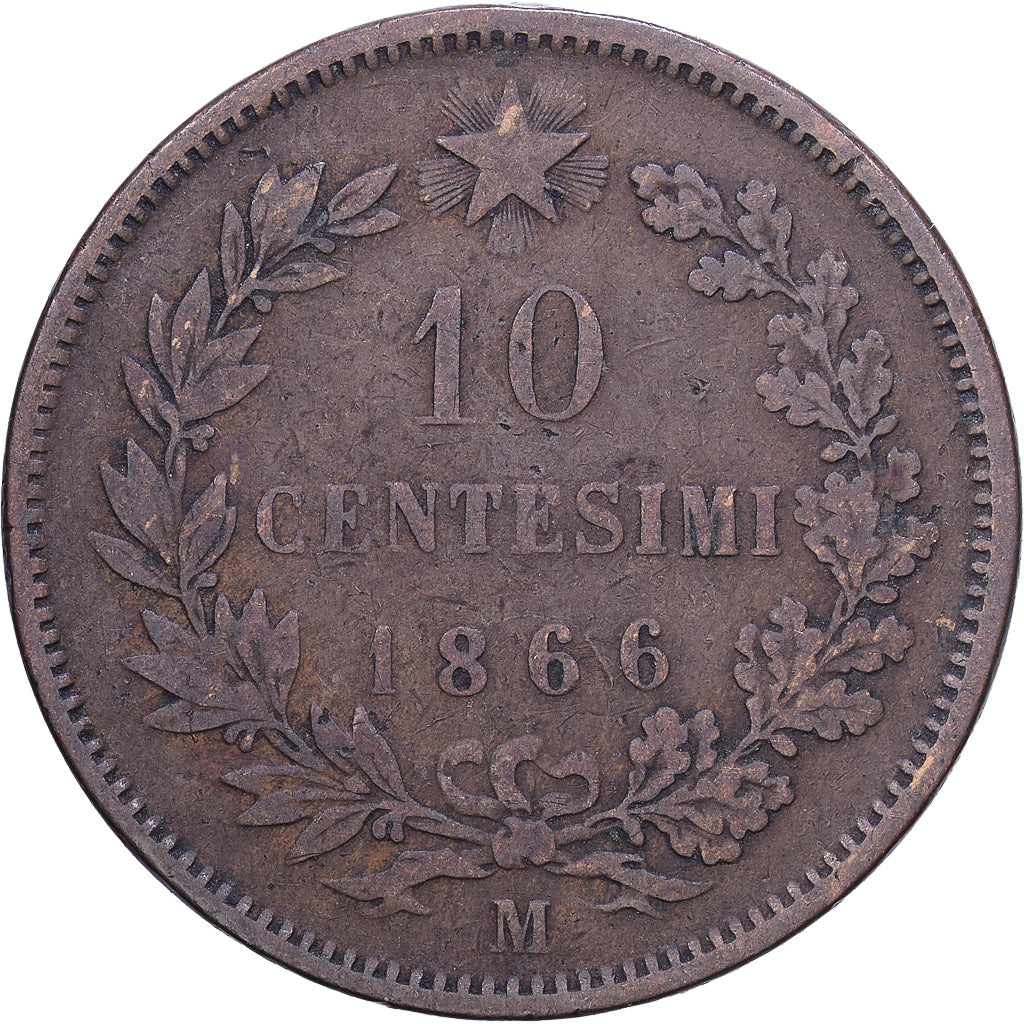Italien, Vittorio Emanuele II, 10 Centesimi, 1866, Milan, Kupfer, S, KM:11