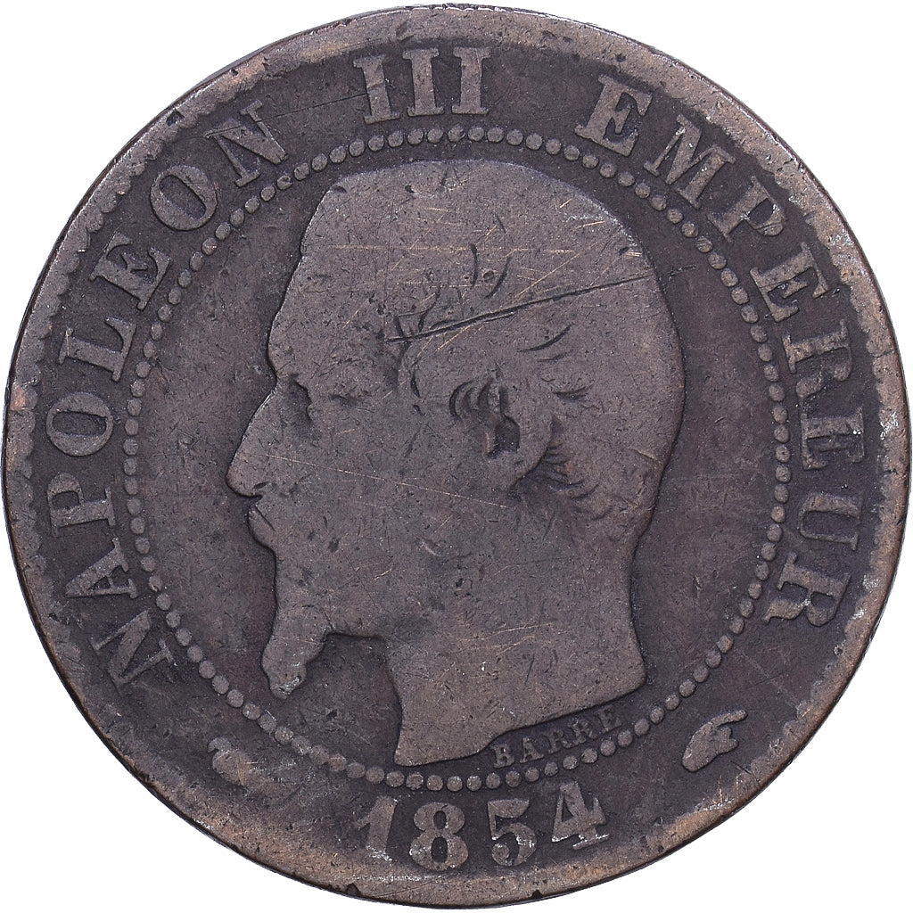 Frankreich, Napoleon III, 5 Centimes, 1854, Paris, chien, Bronze, S+