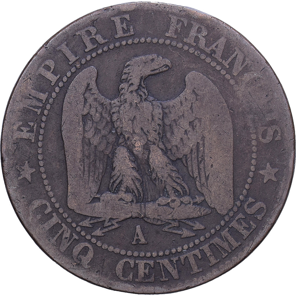 Frankreich, Napoleon III, 5 Centimes, 1854, Paris, chien, Bronze, S+