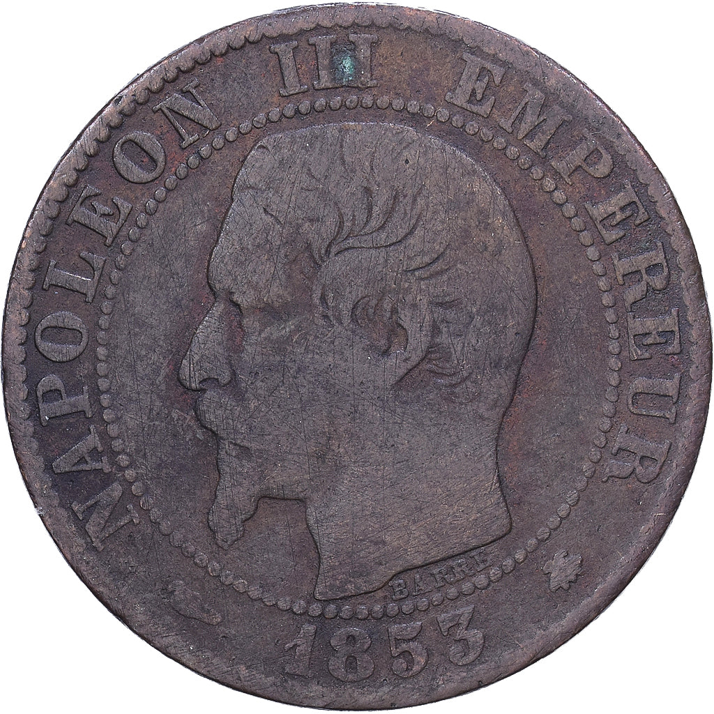 França, Napoleon III, 5 Centimes, 1853, Strasbourg, Bronze, VF(30-35)