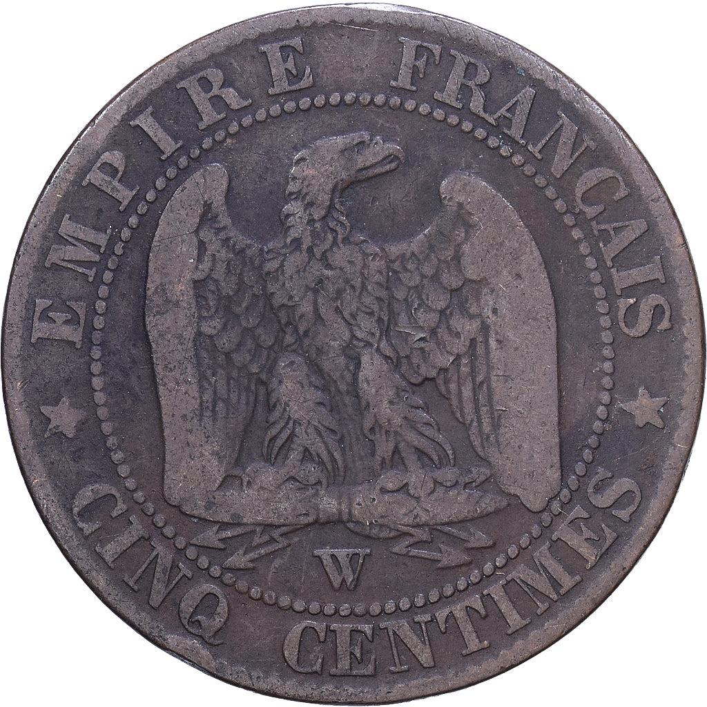 França, Napoleon III, 5 Centimes, 1856, Lille, Bronze, VF(30-35), Gadoury:152