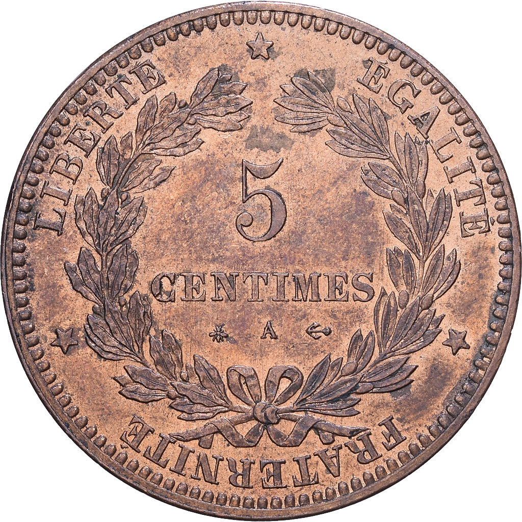 Frankrijk, 5 Centimes, Cérès, 1872, Paris, Bronzen, ZF+, Gadoury:157a