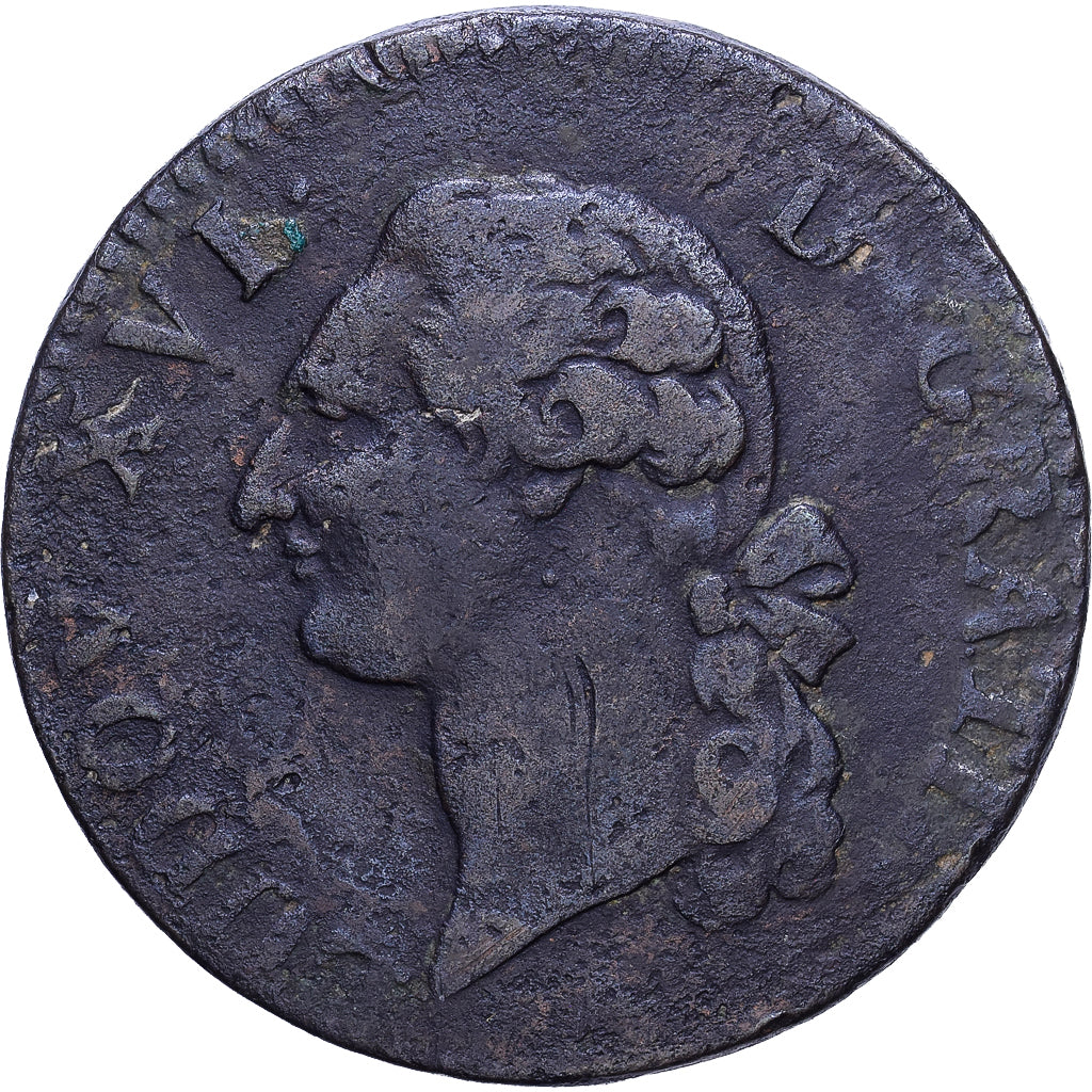França, Louis XVI, Sol, 17[??], Lille, Cobre, F(12-15), Gadoury:350, KM:578.16