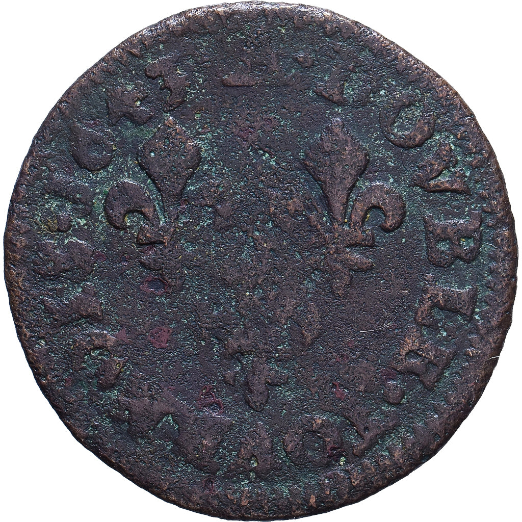 Francia, Louis XIII, Double Tournois, 1643, Corbeil, Rame, MB, Gadoury:12