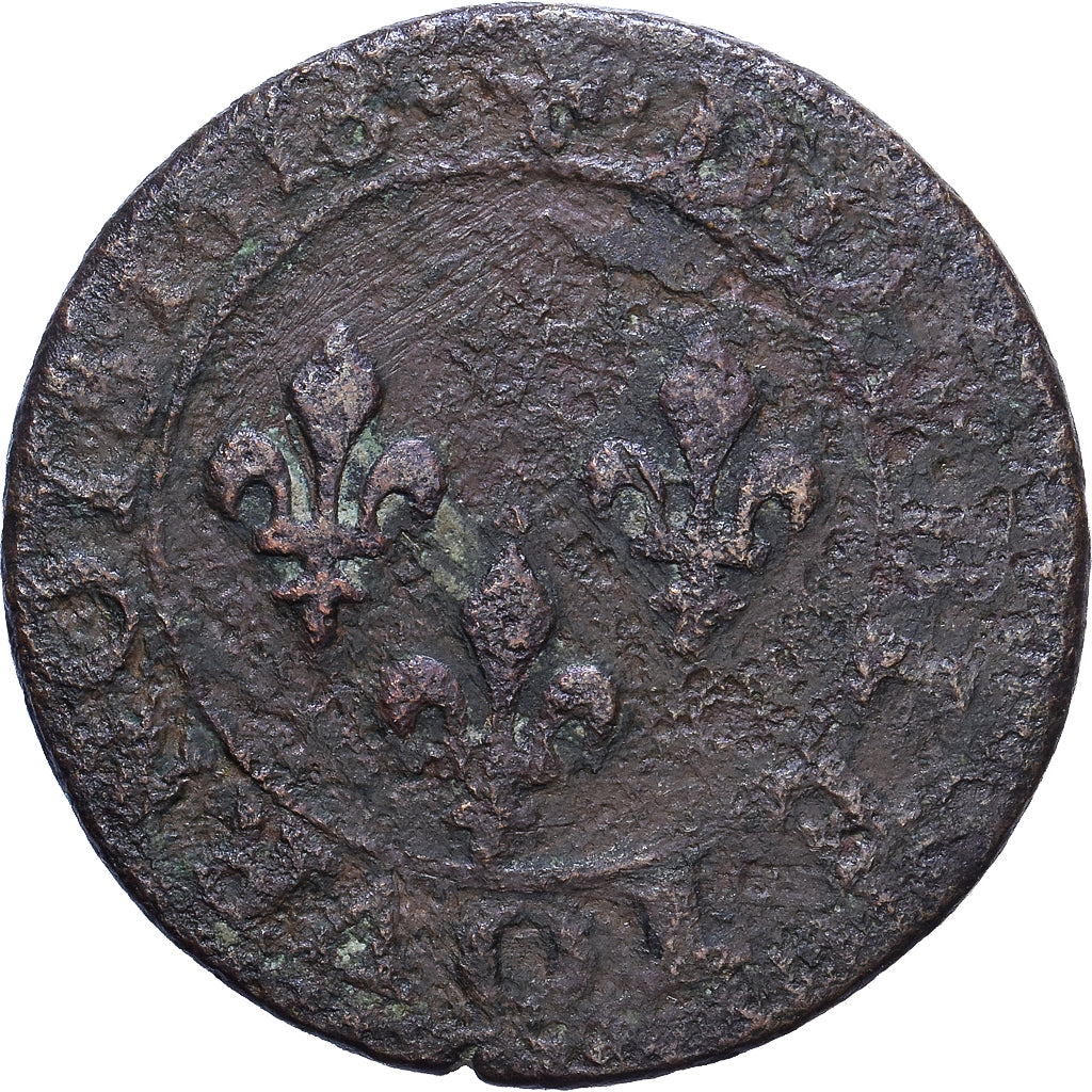 Francia, Louis XIII, Double Tournois, 1616, Poitiers, Rame, B+, CGKL:388