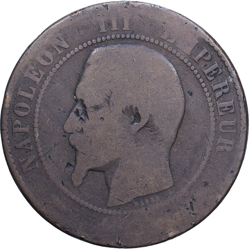 France, Napoléon III, 10 Centimes, Napoléon III, 1853-1856, Marseille, Bronze