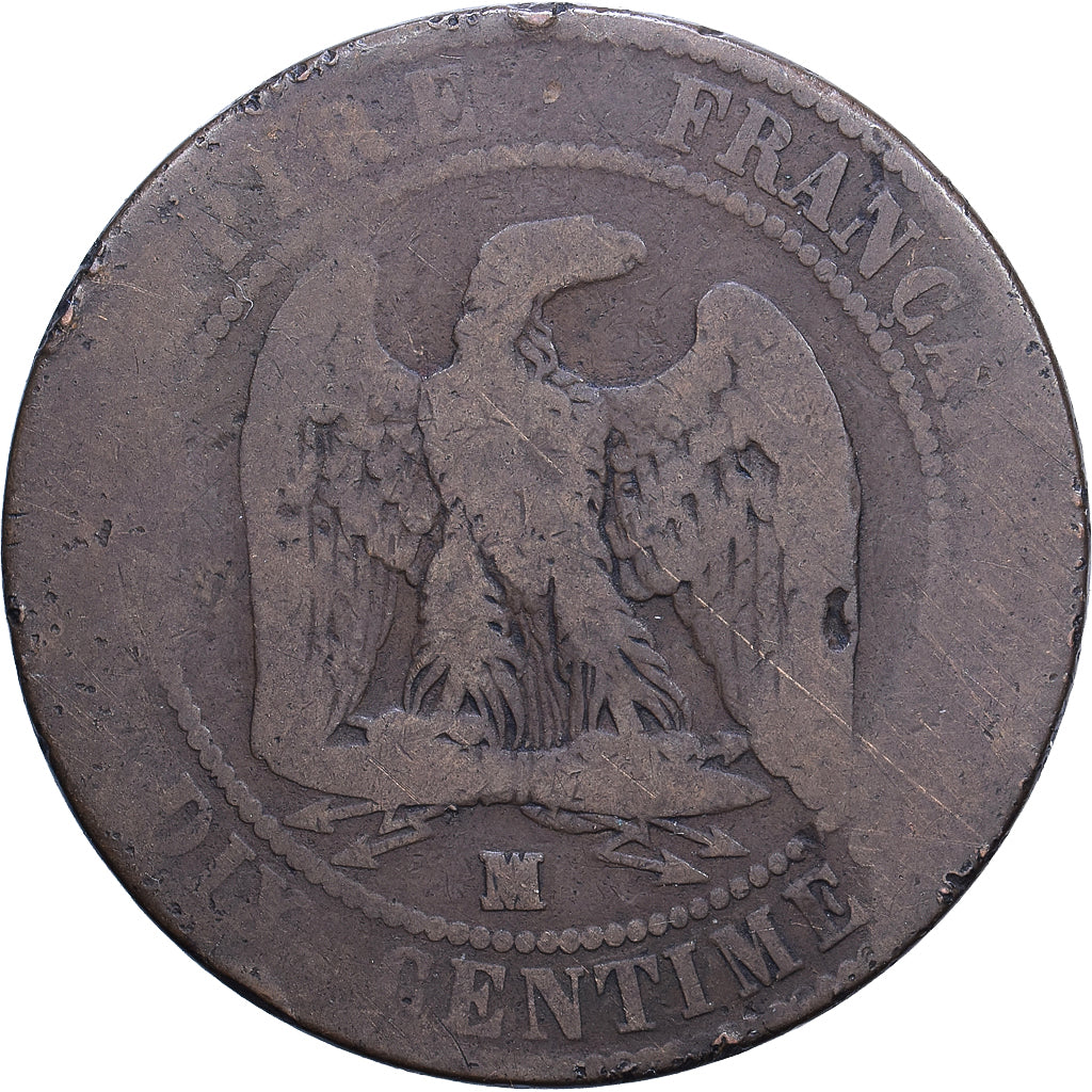 France, Napoléon III, 10 Centimes, Napoléon III, 1853-1856, Marseille, Bronze