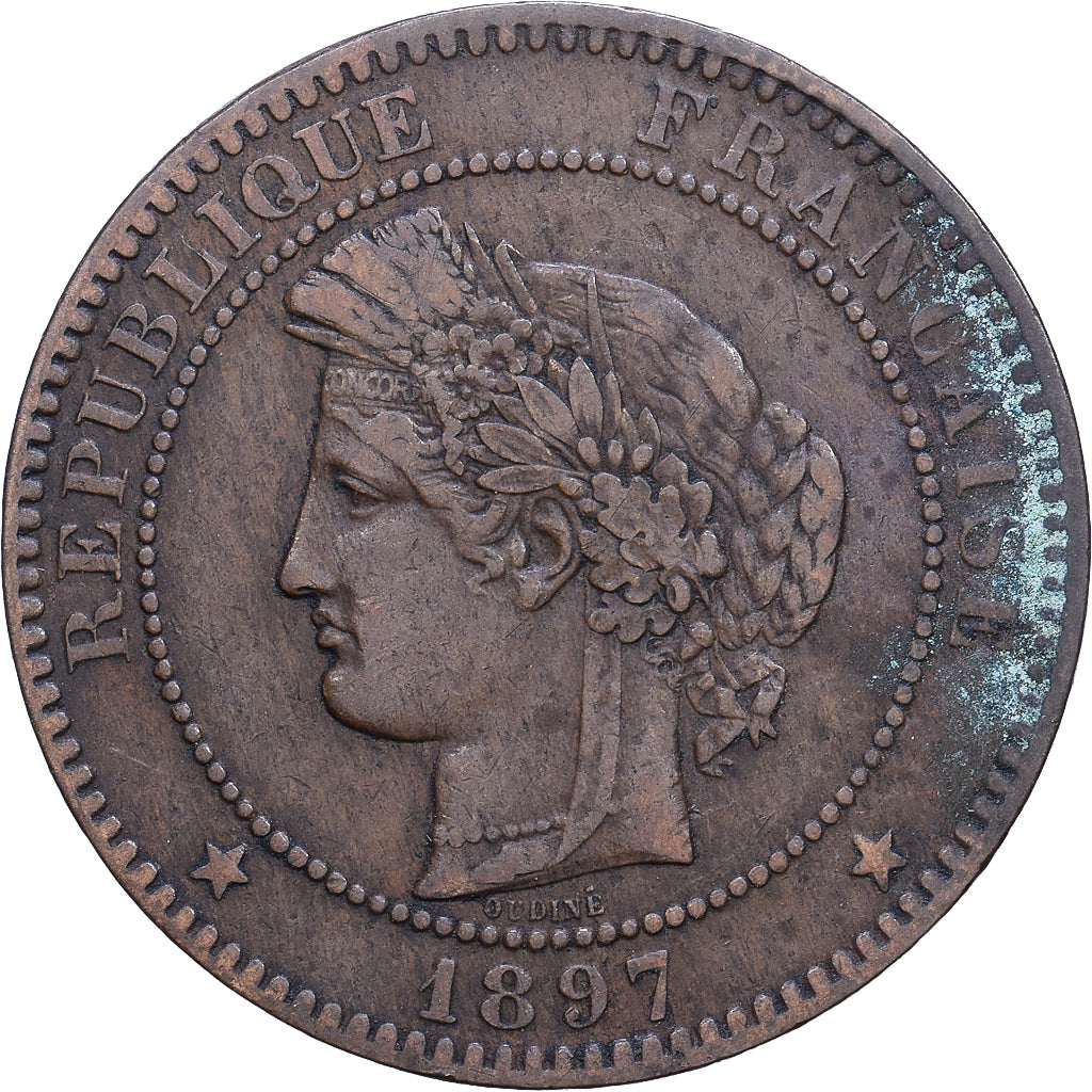 Francia, 10 Centimes, Cérès, 1897, Paris, Bronzo, BB, Gadoury:265a, KM:815.1