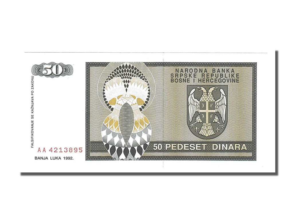 Biljet, Bosnië - Herzegovina, 50 Dinara, 1992, NIEUW