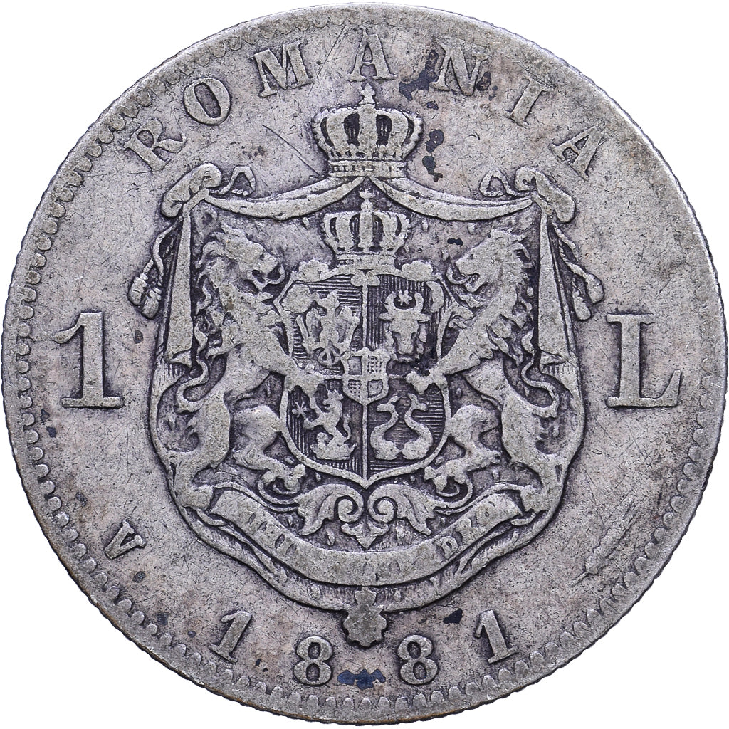 Rumanía, Carol I, Leu, 1881, AUSTRIA, Plata, BC+, KM:14