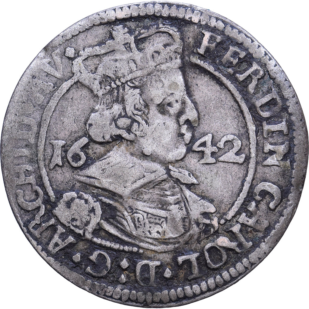 Oostenrijk, Ferdinand-Karel, 3 Kreuzer, 1642, Hall, Zilver, FR+, KM:852