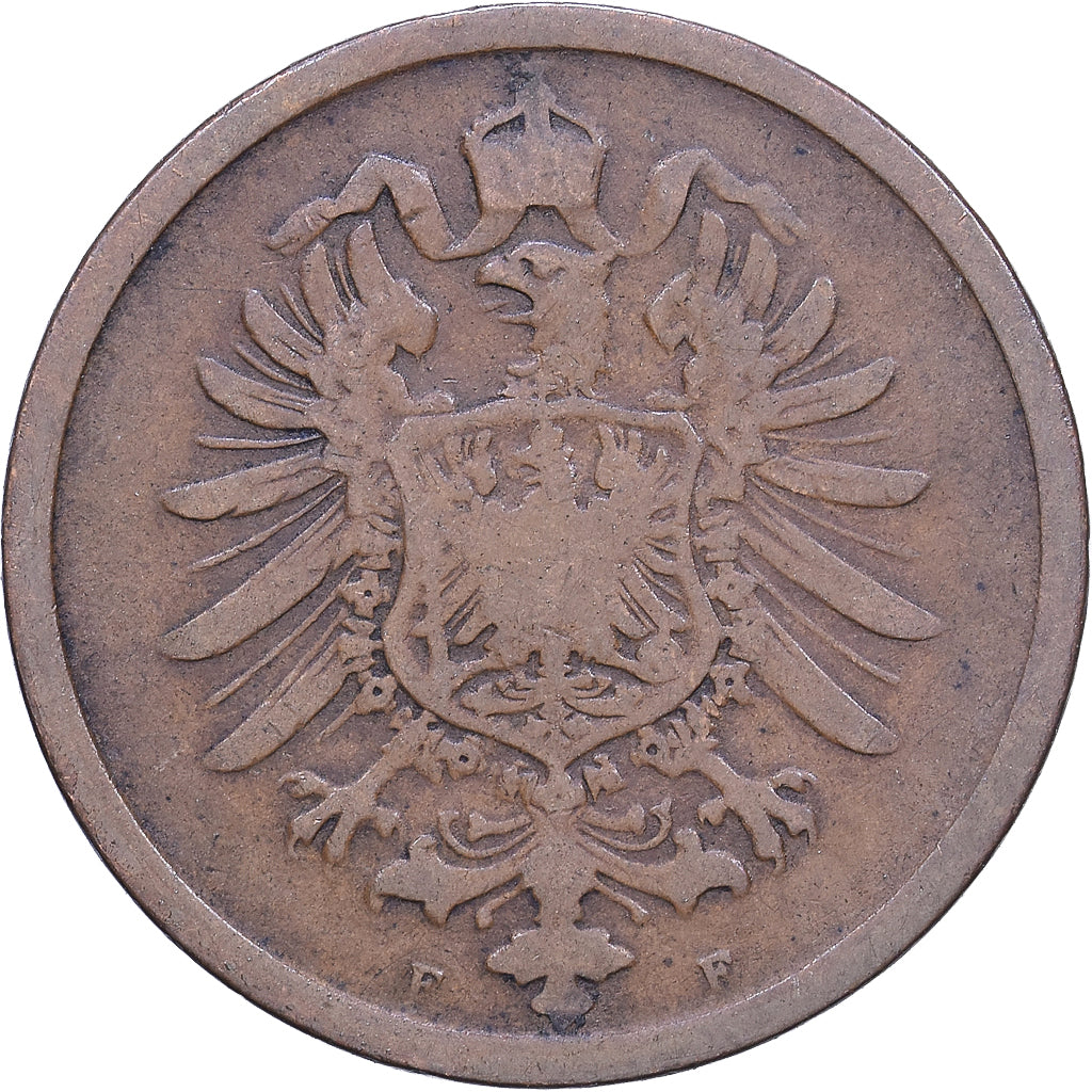 ALEMANIA - IMPERIO, Wilhelm I, 2 Pfennig, 1874, Stuttgart, Cobre, BC+, KM:2