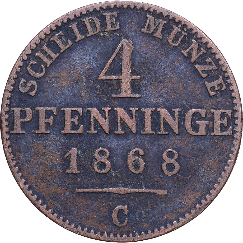 Estados Alemães, PRUSSIA, Wilhelm I, 4 Pfennig, 1868, Cleves, Cobre, EF(40-45)