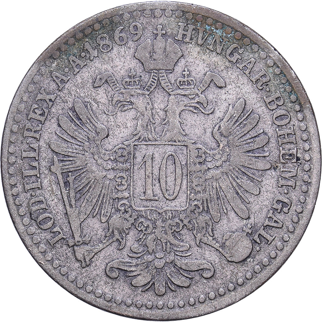 Austria, Franz Joseph I, 10 Kreuzer, 1869, Vienna, Billon, VF(20-25), KM:2206