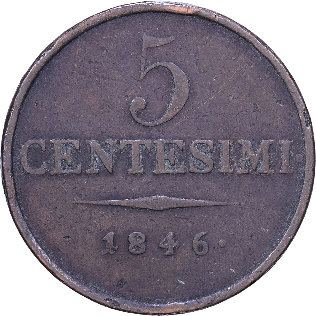 Italiaanse staten, LOMBARDY-VENETIA, 5 Centesimi, 1846, Milan, Koper, FR