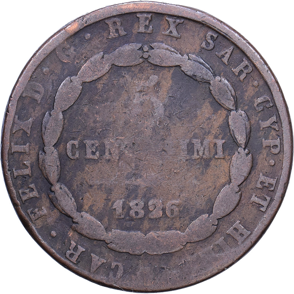 Kingdom of Sardinia, Carlo Felice, 5 Centesimi, 1826, Torino, Kupfer, S