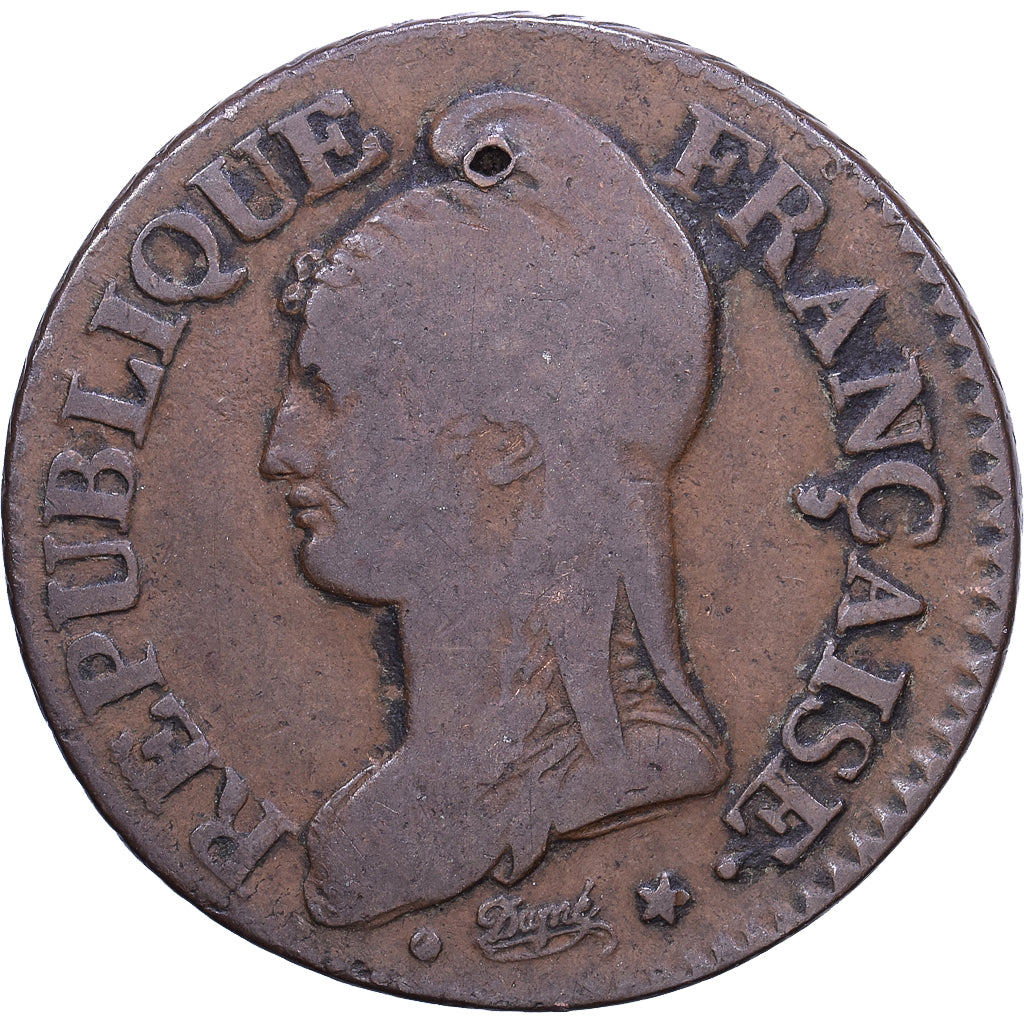 France, 5 Centimes, Dupré, AN 8, Lille, Bronze, F(12-15), Gadoury:126a