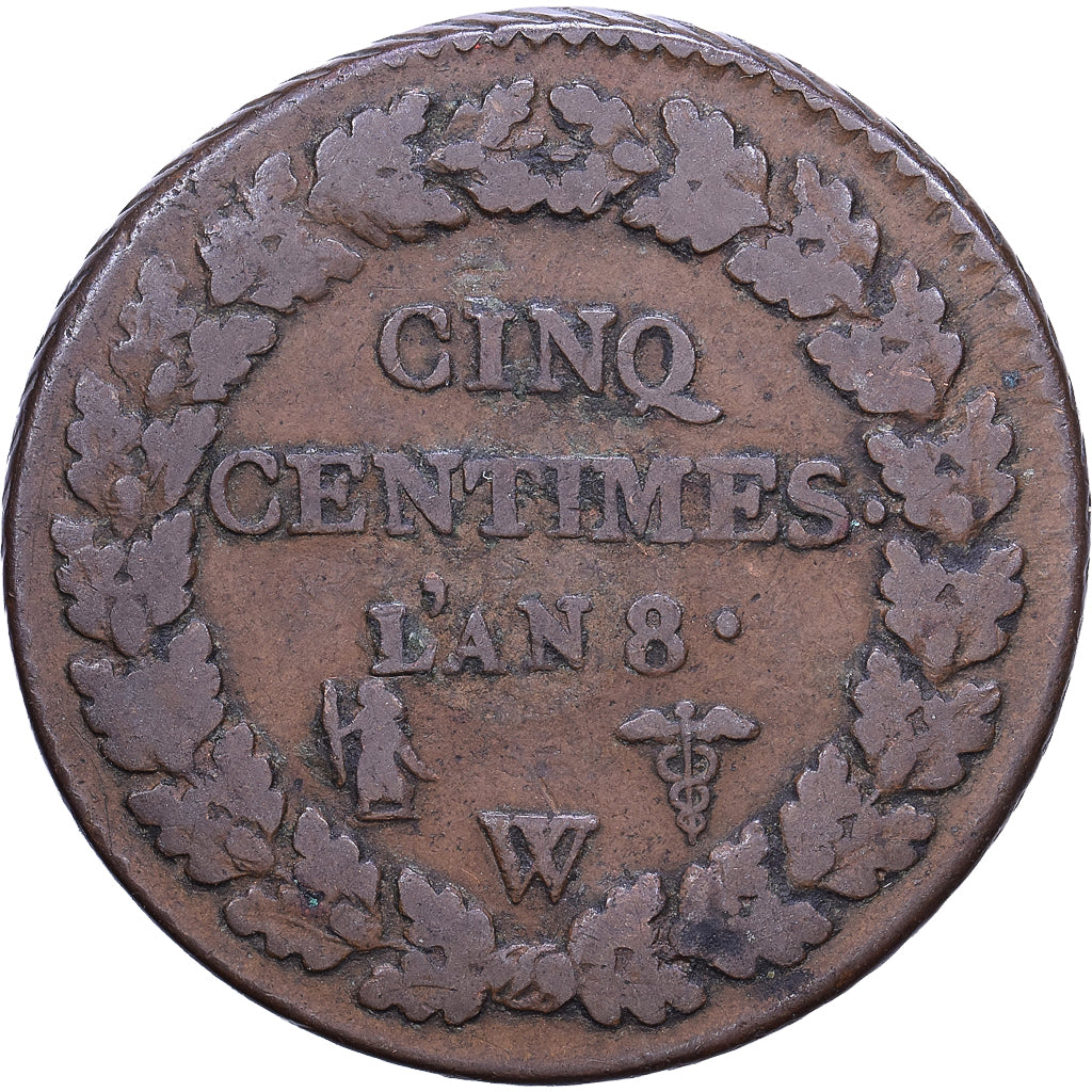 France, 5 Centimes, Dupré, AN 8, Lille, Bronze, F(12-15), Gadoury:126a