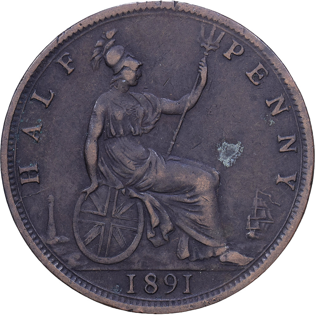 Great Britain, Victoria, 1/2 Penny, 1891, Bronze, VF(20-25), KM:754