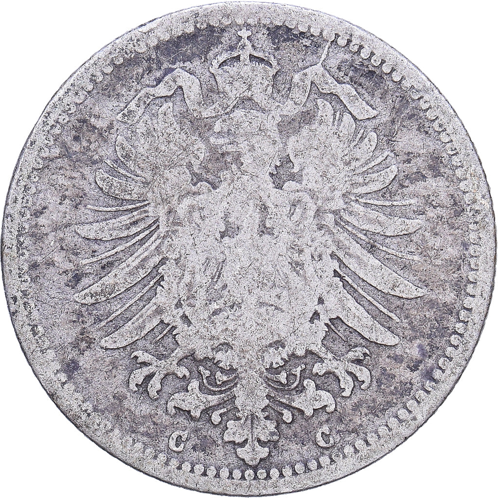German Empire, Wilhelm I, 20 Pfennig, 1873, Frankfurt, Silver, VF(20-25), KM:5