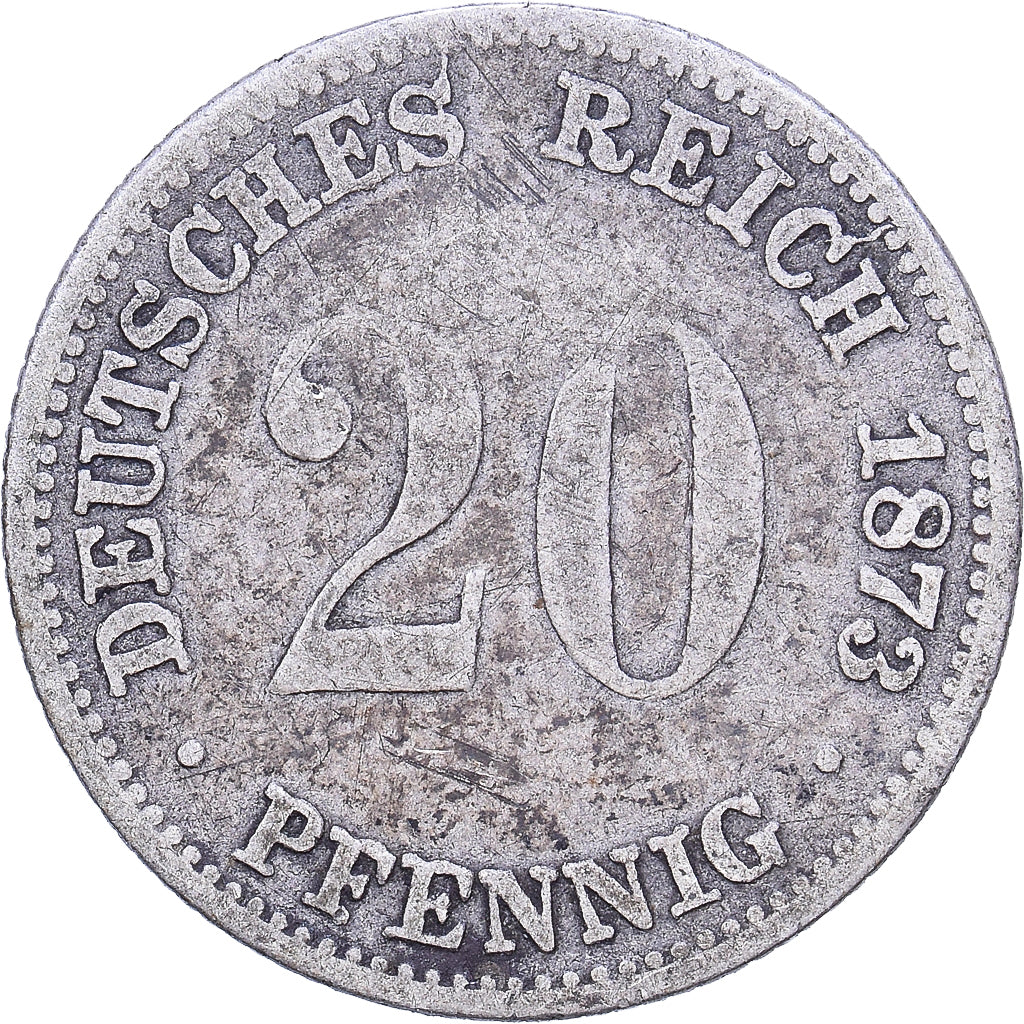German Empire, Wilhelm I, 20 Pfennig, 1873, Frankfurt, Silver, VF(20-25), KM:5