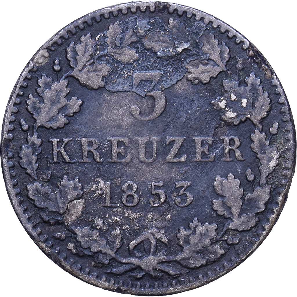 Germany, BAVARIA, Ludwig I, 3 Kreuzer, Groschen, 1853, Munich, Silver, F(12-15)