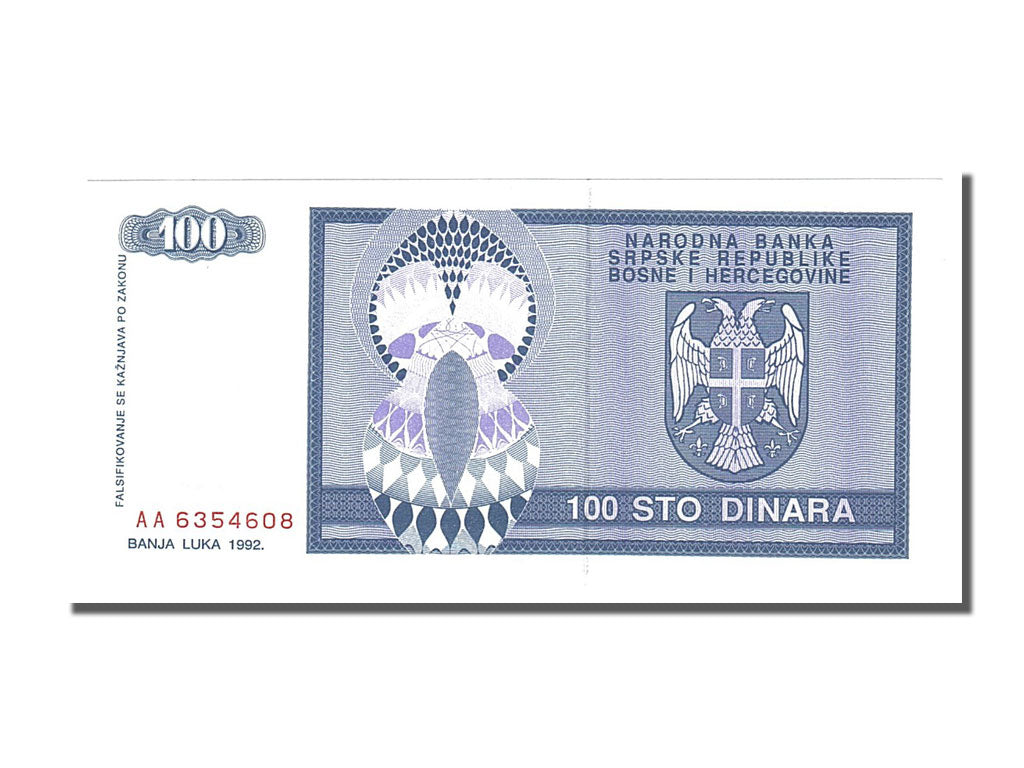 Banknote, Bosnia - Herzegovina, 100 Dinara, 1992, UNC(65-70)