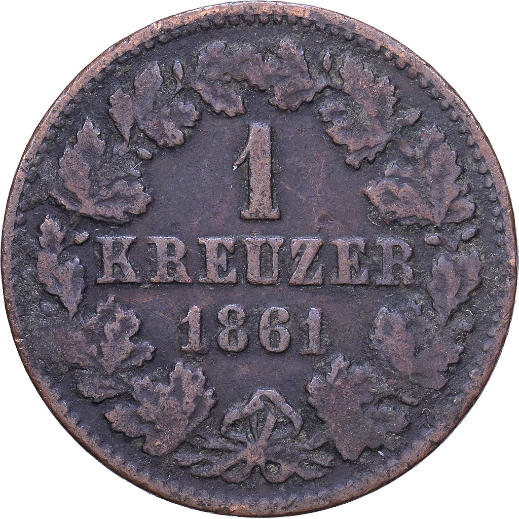 German States, BADEN, Friedrich I, Kreuzer, 1861, Copper, VF(30-35), KM:242