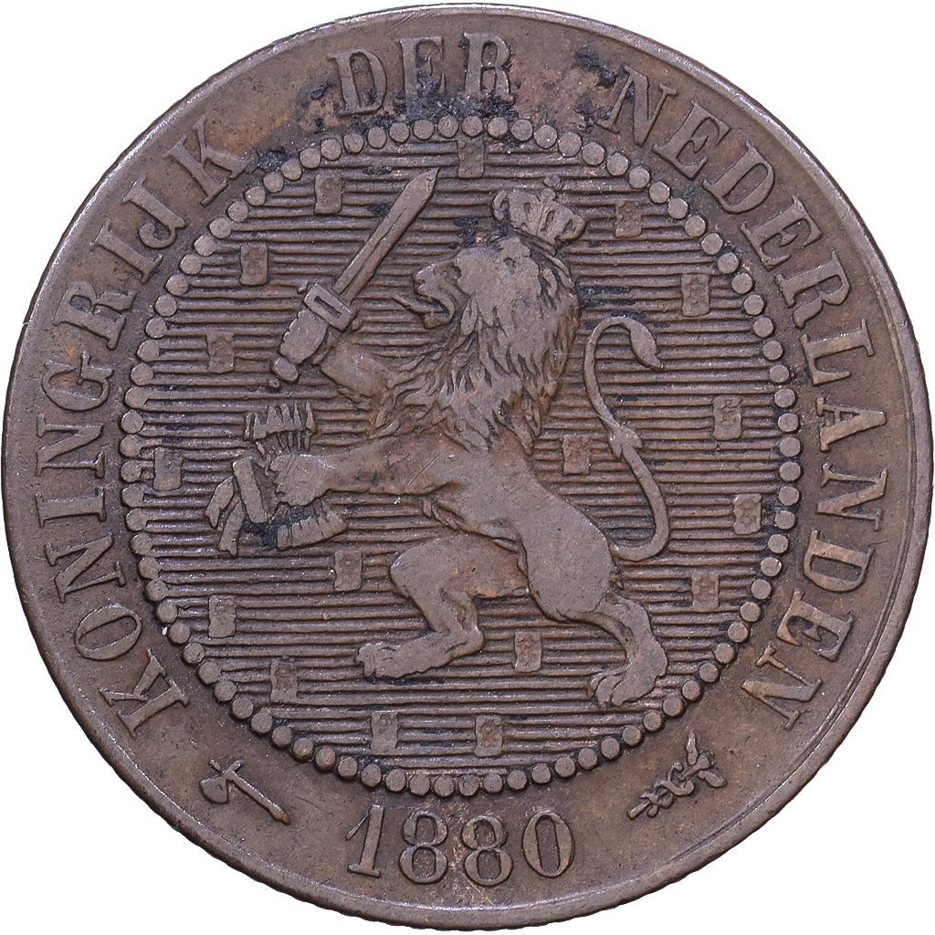 Paesi Bassi, William III, 2-1/2 Cent, 1880, Utrecht, Bronzo, MB, KM:108.1