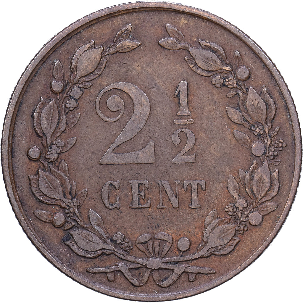 Paesi Bassi, William III, 2-1/2 Cent, 1880, Utrecht, Bronzo, MB, KM:108.1