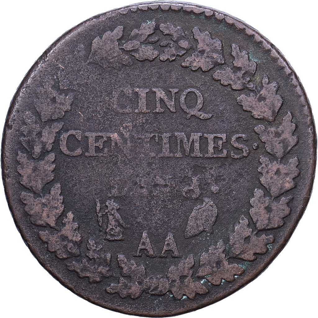 Frankreich, 5 Centimes, Dupré, AN 8 (1799-1800), Metz, Bronze, S+