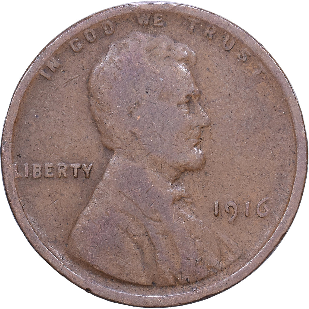 USA, Cent, Lincoln Cent, 1916, U.S. Mint, Brązowy, VF(20-25), KM:132