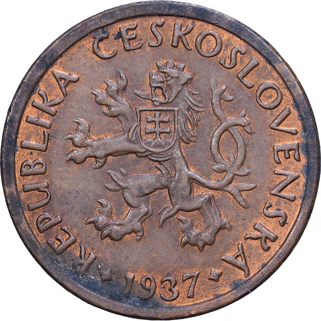 Czechoslovakia, 10 Haleru, 1937, Bronze, VF(30-35), KM:3
